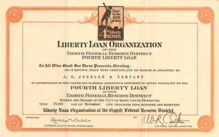 Certificate of Honor from the Liberty Loan Organization